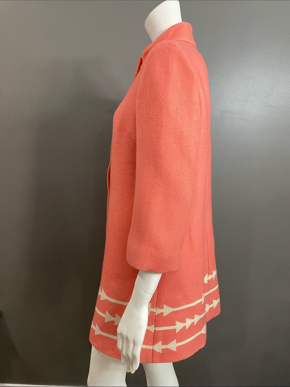 Lauren Moffatt Eastward Dress Coat Coral Arrow-Trim Wool Size M - Picture 8 of 15
